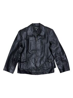 STYLE & CO LEATHER Jacket Coat Vintage Casual Y2K Black Designer Womens 2XL